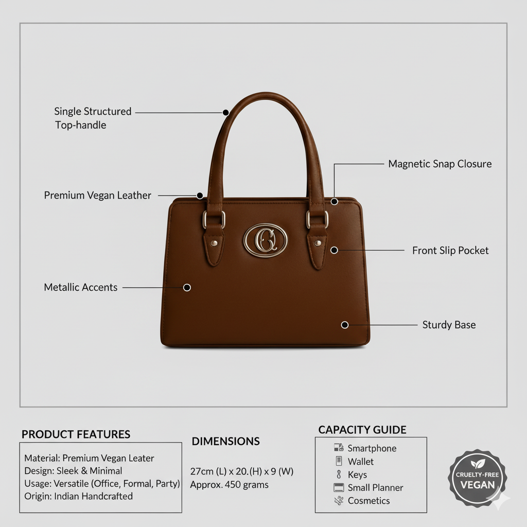 Elegant Vegan Leather Handbag with Silver GG Logo