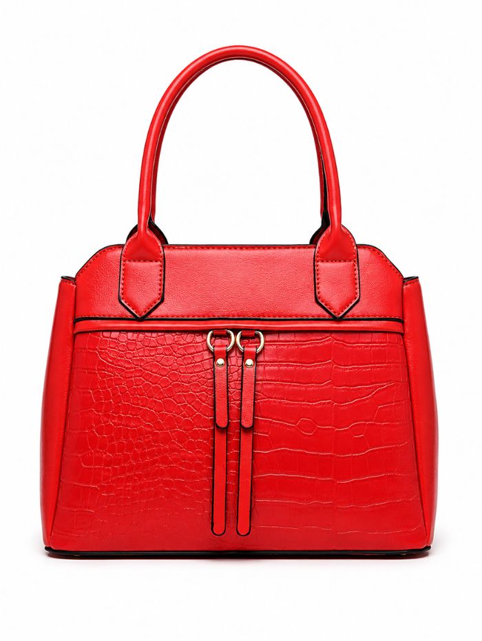 Elegant Red Women Handbag with Front Zip Design