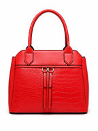Elegant Red Women Handbag with Front Zip Design