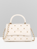 Stylish Quilted Studded Top Handle Off White Sling Bag for Women