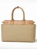 Premium Jute & PU Leather Structured Tote Olive Green Bag for Women