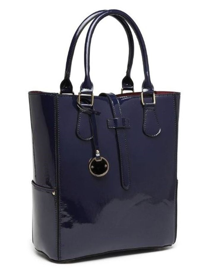 Elegant Patent Leather Blue Tote Handbag for Women