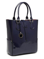 Elegant Patent Leather Blue Tote Handbag for Women
