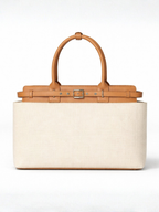 Premium Jute & PU Leather Structured Tote Off White Bag for Women