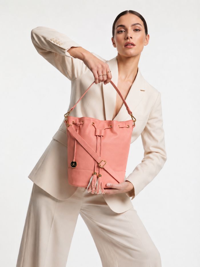 Stylish Drawstring Bucket Pink Sling Bag for Women