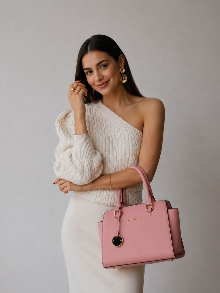 Elegant Structured Top Handle Pink Sling Bag for Women
