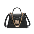 ELEGANT LOCK CHAIN STRUCTURED BLACK HANDBAG