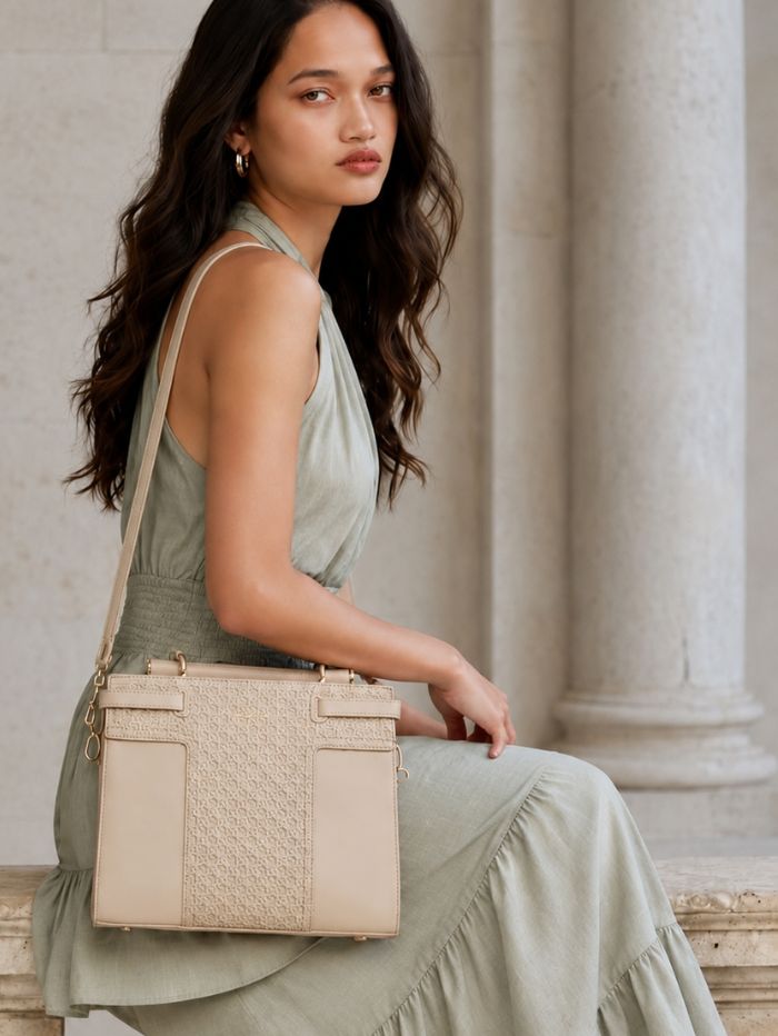 Premium Beige Women Handbag with Adjustable Sling Strap