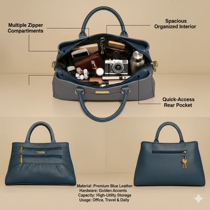 Blush Structured Tote Teal Blue Handbag For Women