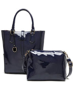 Elegant Patent Leather Blue Tote Handbag for Women