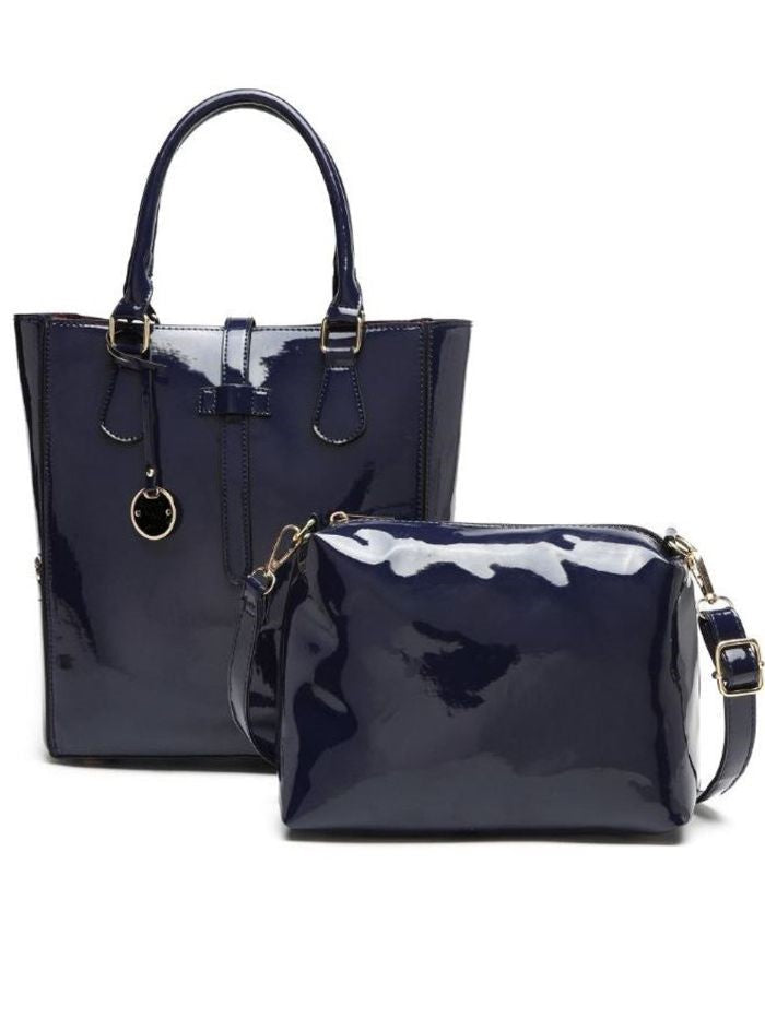 Elegant Patent Leather Blue Tote Handbag for Women