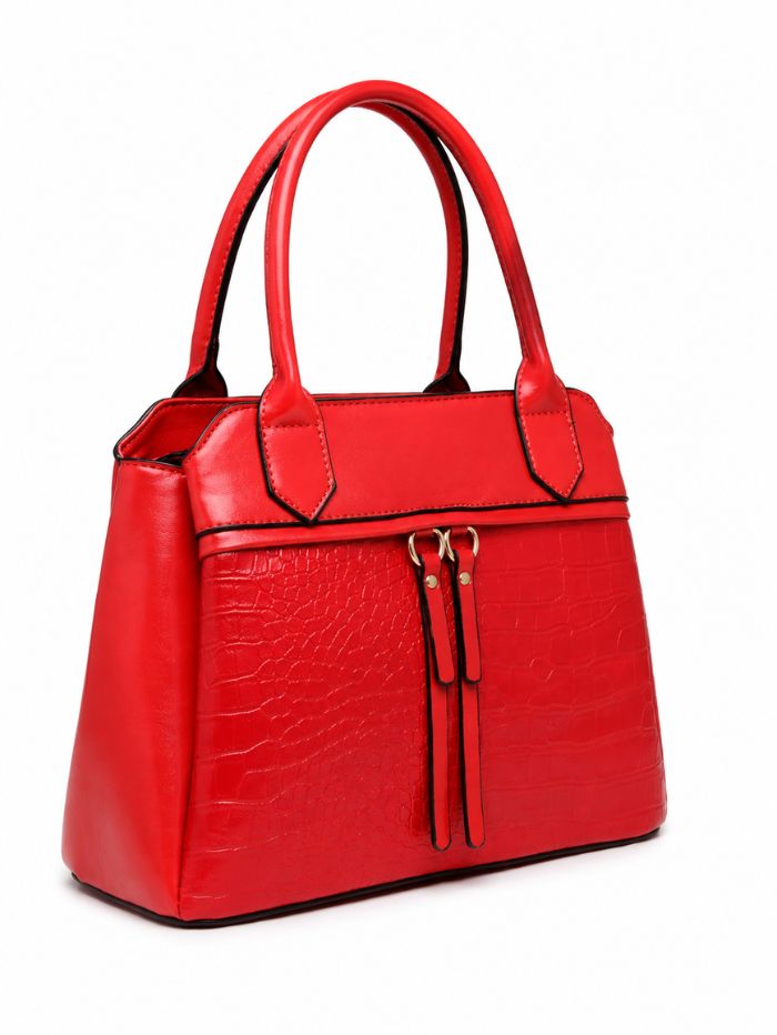 Elegant Red Women Handbag with Front Zip Design