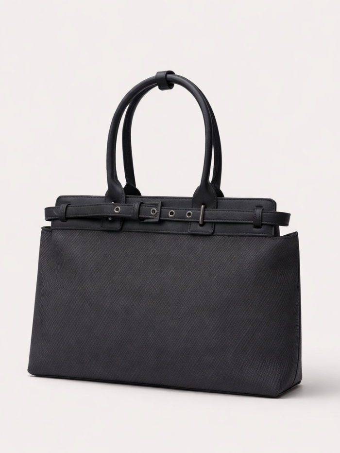 Premium Jute & PU Leather Structured Tote Black Bag for Women