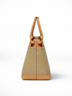 Premium Jute & PU Leather Structured Tote Olive Green Bag for Women