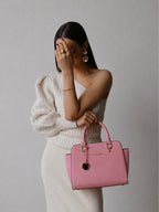 Elegant Structured Top Handle Pink Sling Bag for Women