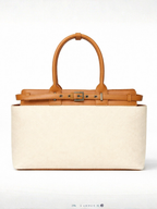 Premium Jute & PU Leather Structured Tote Off White Bag for Women