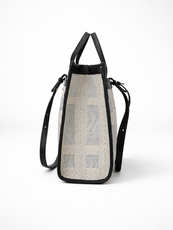 Premium Canvas & PU Leather Travel Tote Black Bag for Women