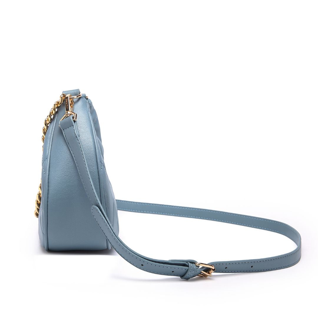 QUILTED LUXE BLUE CHAIN SHOULDER BAG