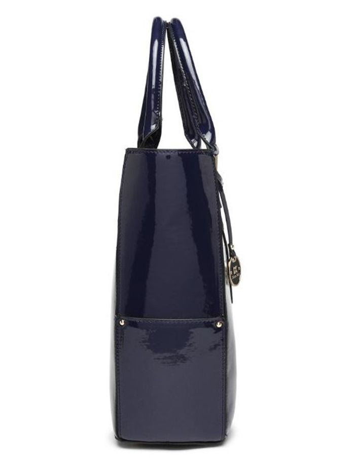 Elegant Patent Leather Blue Tote Handbag for Women