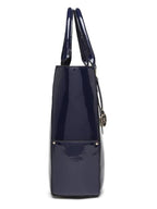 Elegant Patent Leather Blue Tote Handbag for Women
