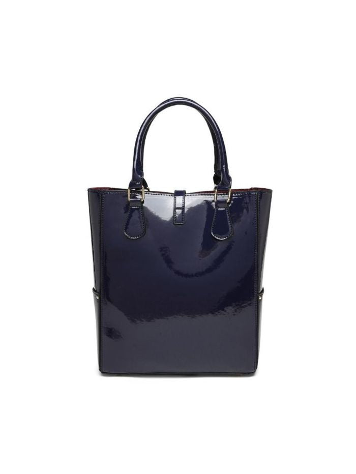 Elegant Patent Leather Blue Tote Handbag for Women