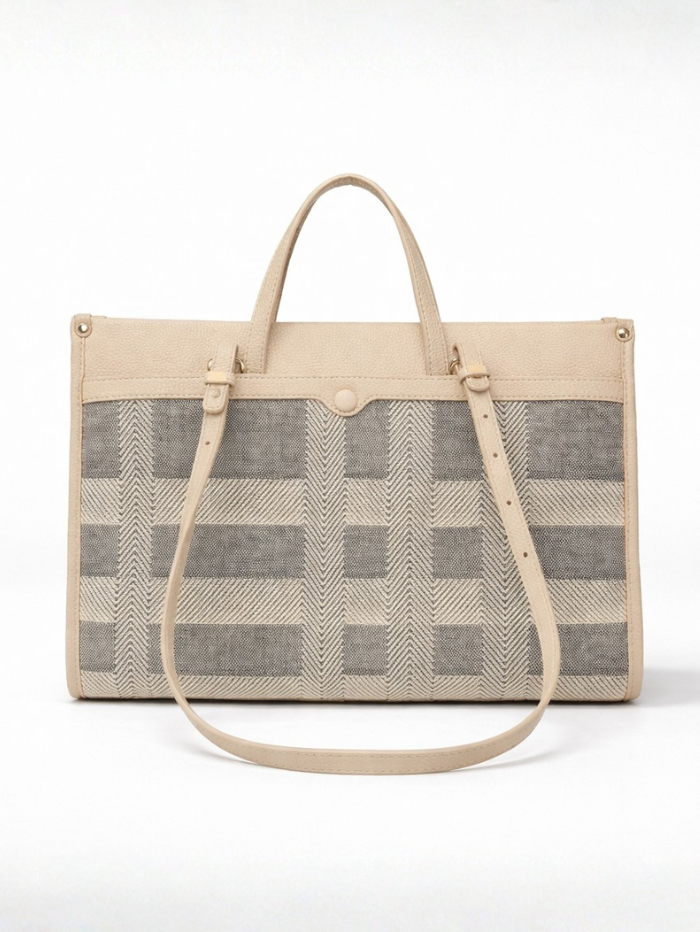 Premium Canvas & PU Leather Travel Tote Beige for Women