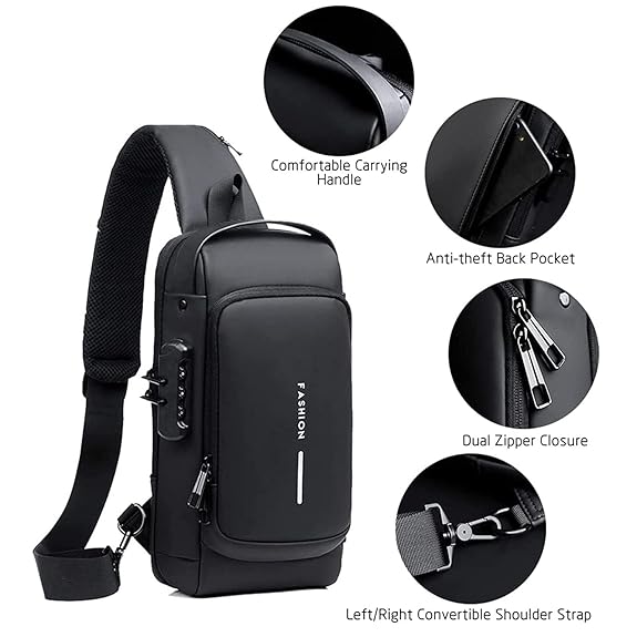 Anti Theft Sling Bag With A Charging Cable