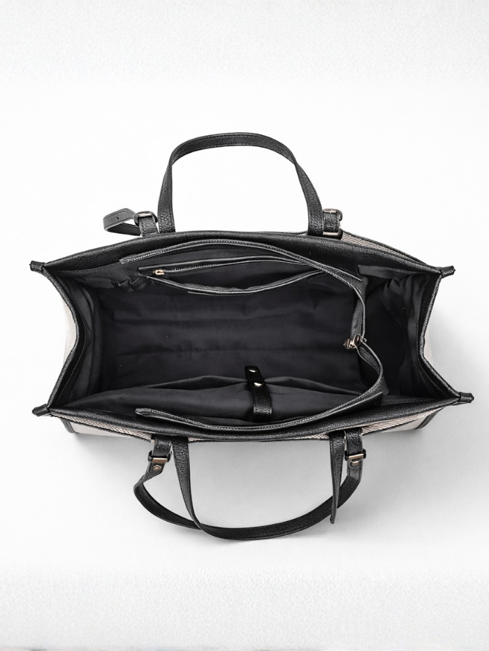 Premium Canvas & PU Leather Travel Tote Black Bag for Women