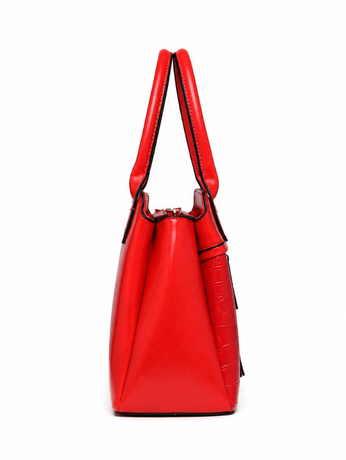 Elegant Red Women Handbag with Front Zip Design