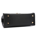 ELEGANT LOCK CHAIN STRUCTURED BLACK HANDBAG