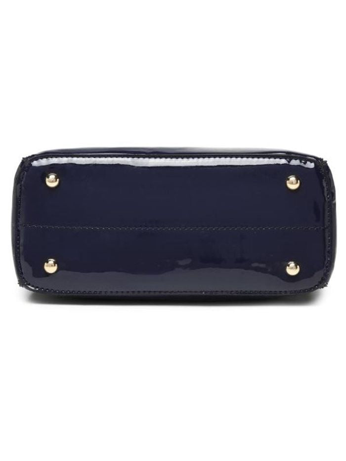Elegant Patent Leather Blue Tote Handbag for Women