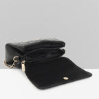 QUILTED STUDDED BLACK LUXE TOP HANDLE HANDBAG
