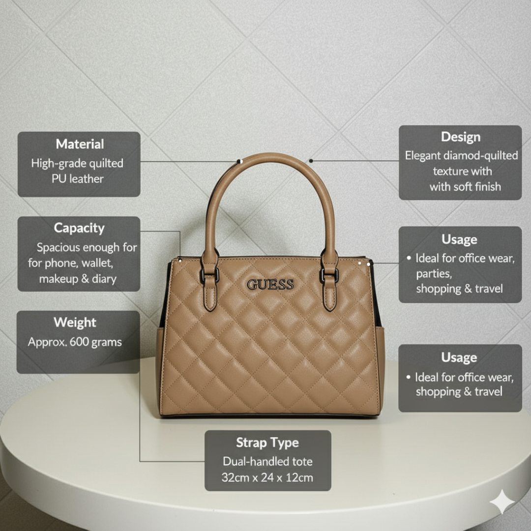 Aurora Luxe Bag Quilted Tote HandBag for Women-Elegant PU Leather Handbag