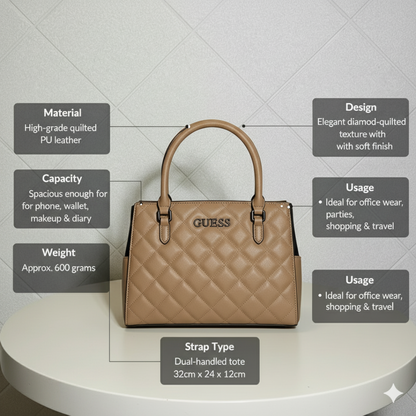 Aurora Luxe Bag Quilted Tote HandBag for Women-Elegant PU Leather Handbag