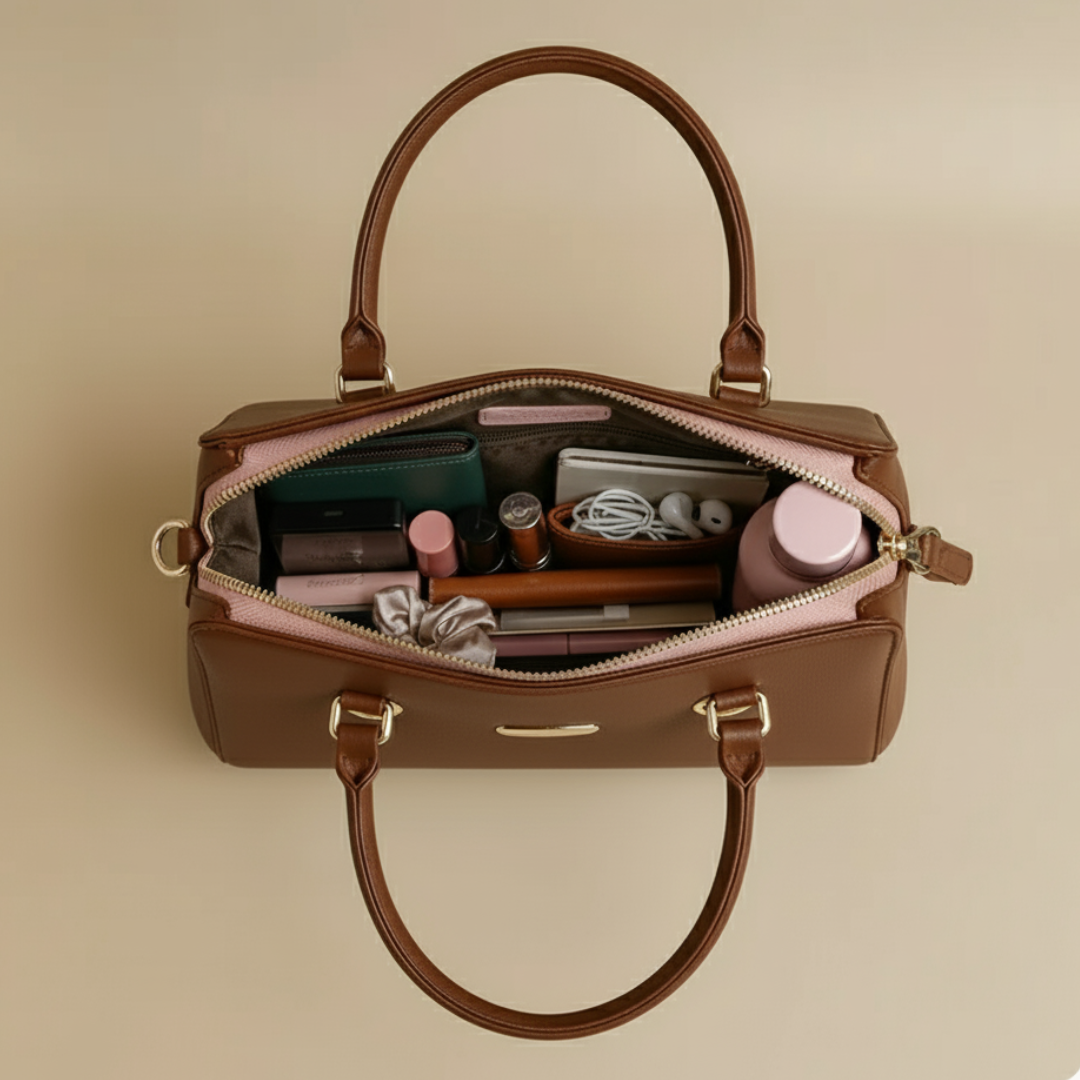 Elegant Vegan Leather Handbag with Silver GG Logo