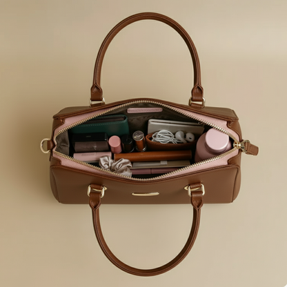 Elegant Vegan Leather Handbag with Silver GG Logo