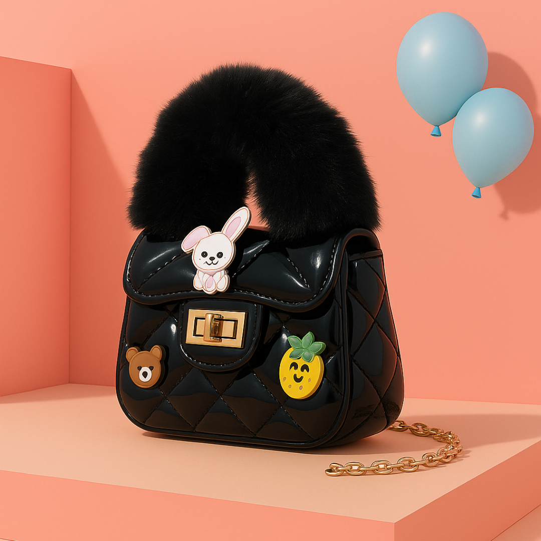 Noire Luxe Quilted Fur Handle Handbag for Girls