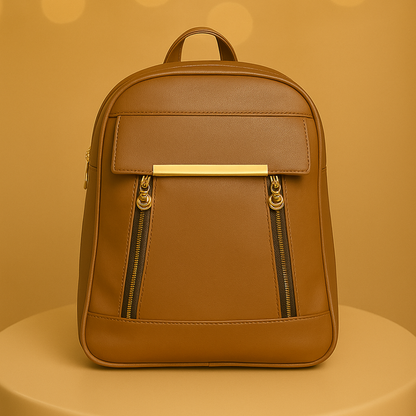 Caramel Finishing Veagn Leather Backpack For Women– Stylish & Functional Everyday Bagc