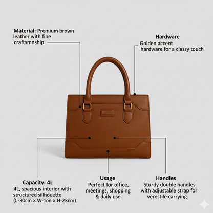 Classic Structured Tote Brown HandBag For Women – Premium Office & Casual Handbag