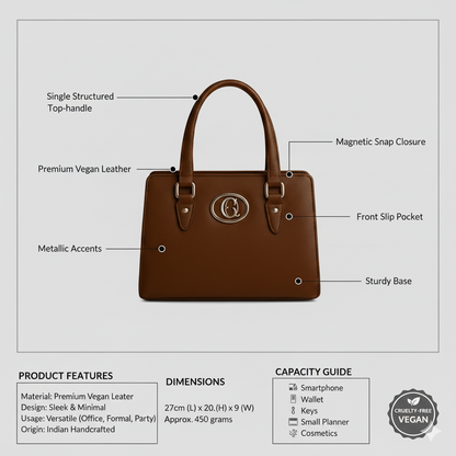 Elegant Vegan Leather Handbag with Silver GG Logo