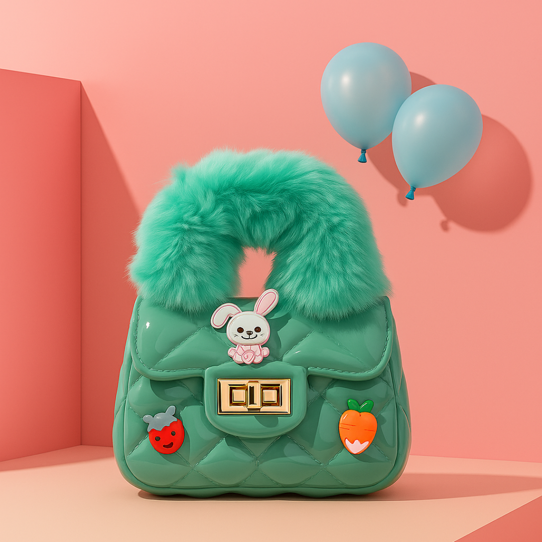 Noire Luxe Quilted Fur Handle Handbag for Girls