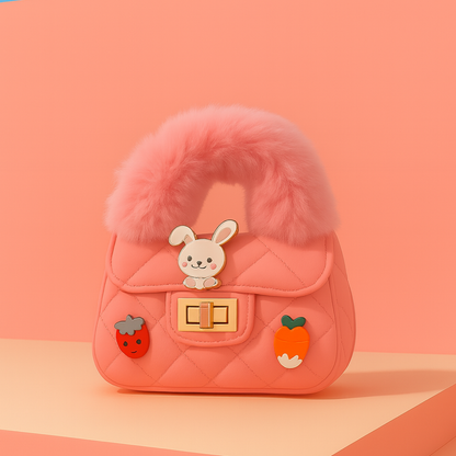 Noire Luxe Quilted Fur Handle Handbag for Girls