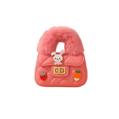 Noire Luxe Quilted Fur Handle Handbag for Girls