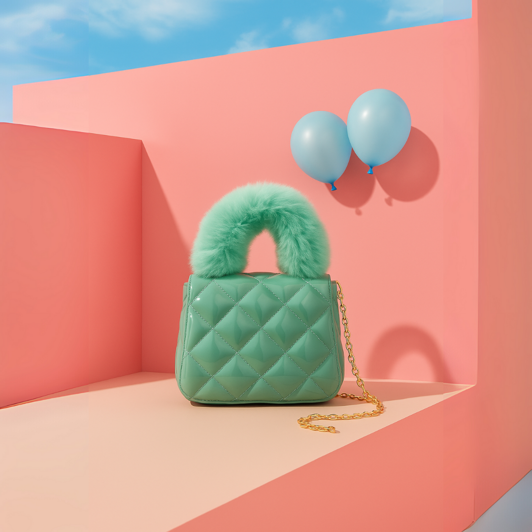 Noire Luxe Quilted Fur Handle Handbag for Girls