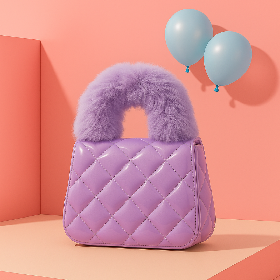 Noire Luxe Quilted Fur Handle Handbag for Girls