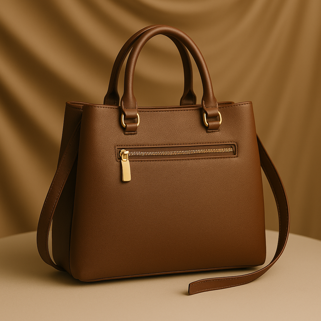 Rivaara Luxe Mocha Charm Tan Color Structured Tote Handbag For Women