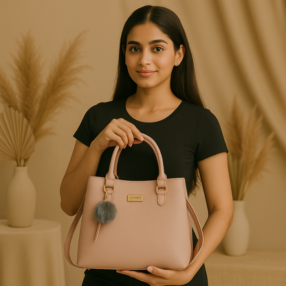 Rivaara Luxe Mocha Charm Pink Structured Tote Handbag For Women