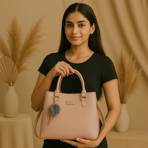 Rivaara Luxe Mocha Charm Pink Structured Tote Handbag For Women